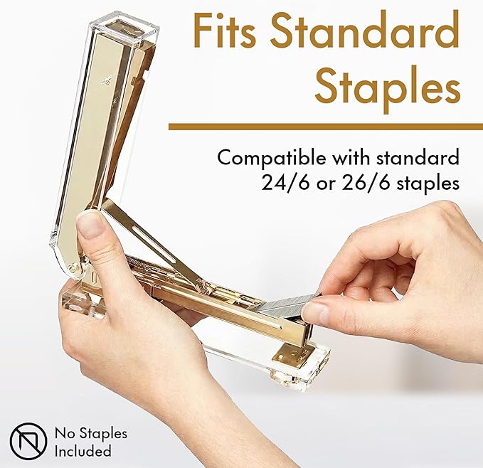 OfficeGoods Acrylic Stapler – Aesthetic & Durable Gold Desk Staple for Modern Office – Stylish & Compact Office Supplies for Women & Men