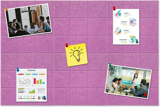 Large Square Felt Cork Board Tiles, Self Adhesive DIY Felt Bulletin Board with 35 Pushpins for Office School Home Wall Decor Stickers Memos Photos (Light Purple)