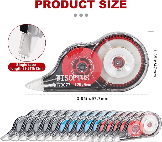 15PCS Correction Tape, 39.37ft Each, Fast, Clean, Opaque and Easy to Use Tear-Resistant Correction Tape Bulk Office or School Supplies, Blue, Red, Gray