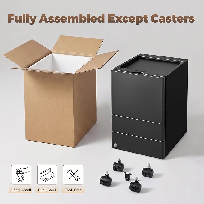 Approgreent Fully Assembled 3 Drawer File Cabinets for Home Office | Lockable Mobile Filing Cabinet with Anti-tipping Wheels, Fits A4, Letter & Legal Size Files & Folders, Matte Black