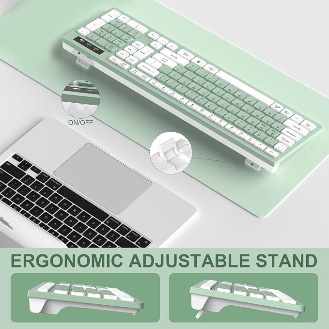 RECCAZR Wireless Keyboard Silent for Office and Home(Avocado Green) | 2.4G Full Size Silent Cordless Keyboard with Tilt Legs for Windows/Mac OS/Desktop/Laptop/PC