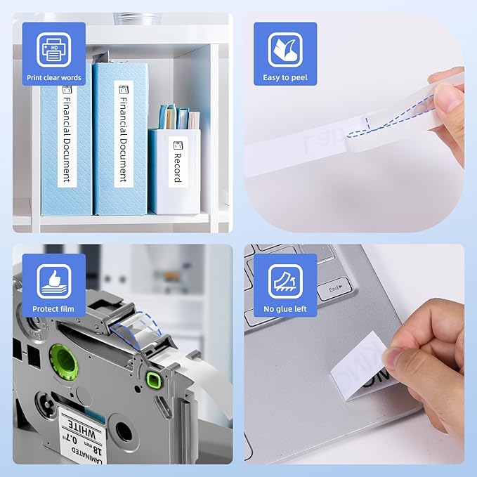 18mm 0.7” Label Maker Tape Compatible with Brother P Touch TZe-241 Laminated White TZ Tape for PT-D410 D400 D600 P700 Printer, 4-Pack Label KINGDOM TZ-241 (3/4in x 26.2ft)
