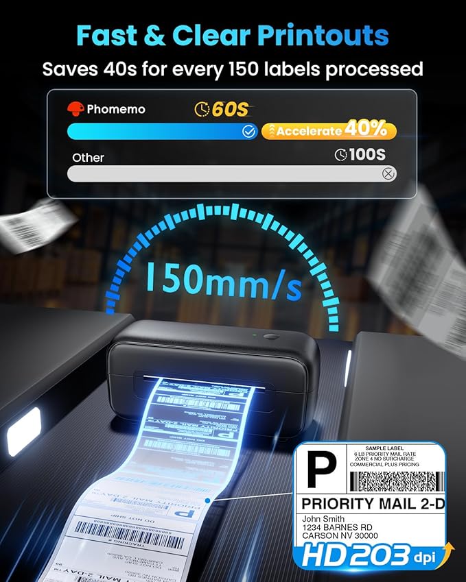 Phomemo Shipping Label Printer- 4x6 Bluetooth Thermal Address Label Printer for Small Business,Barcode Compatible with iPhone,Android,Windows,Mac,Chromebook,for Shopify USPS-Black