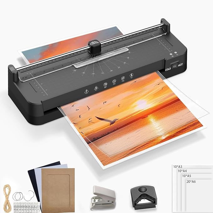 Assark Laminator Machine 13 inch with 50pcs Laminating Sheets | 9 in 1 Laminator Wide Thermal &Cold Machine Built-in Paper Trimmer Corner Rounder Hole Punch for Home Office School