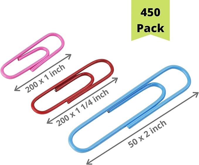 Mr. Pen- Paper Clips, 450 Pack, Assorted Colors, Paper Clips Assorted Sizes