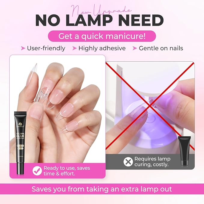 UNA GELLA Gel Nail Glue No U/V Light 15ml Strong-hold Formula | Super Strong Nail Glue for Press On Nails & Clear Acrylic Nails Tips Air-dry Easy Home DIY Salon, Portable for Daily