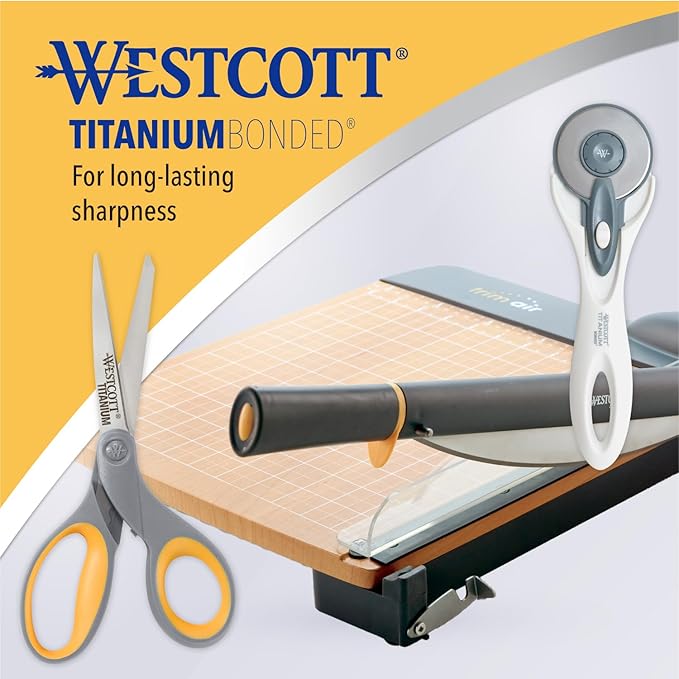 Westcott 8-Inch Titanium Bonded Scissors for Home, Office, and Classroom - Perfect for Cutting Paper, Sewing, and Crafts - Heavy-Duty Design with Soft Handle - Gray/Yellow - 4-Pack