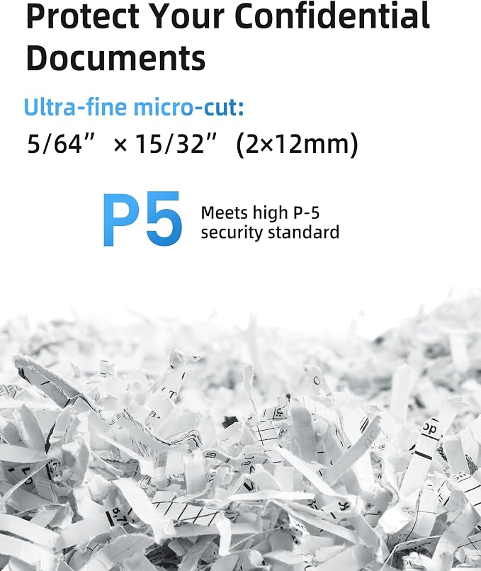 Locksworth 200-Sheet Micro Cut Shredder for Home Office, 8.5 Gallons Bin P-5 High Security Shredders for Paper, CD, Credit Card, Staple, Clip, Heavy Duty Commercial Paper Shredder with Casters