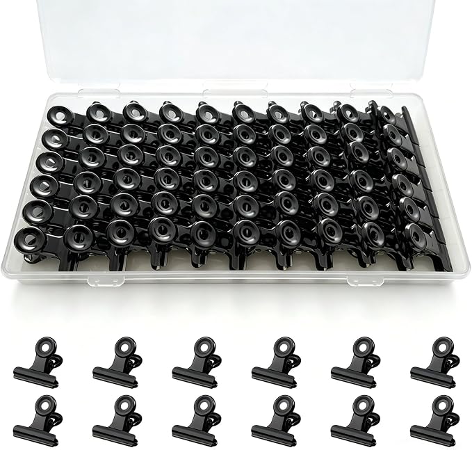 60 Pcs Metal Bulldog Clips, Black Small Bull Clips, Mini Metal Hinge Clip Tiny Bull Binder Paper Clamp for Crafts, Tags Bags, Food Bags, Drawings, Photos, Price Tag, Home Office Supplies (Black 22mm)