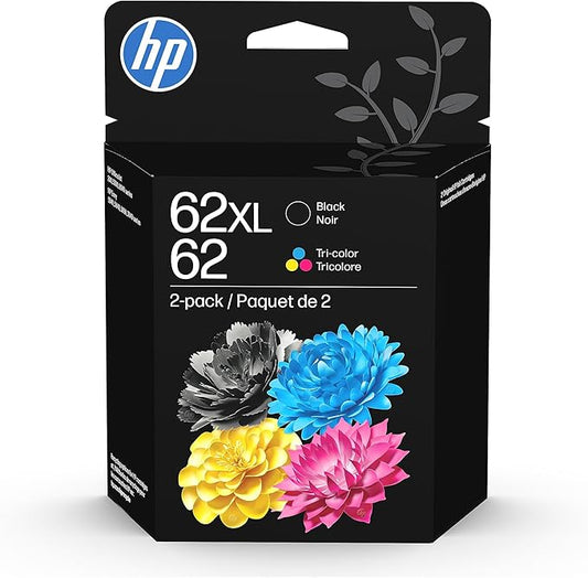 HP 62 Ink Cartridge, Black XL and Tri-Color (Black XL + CMY)