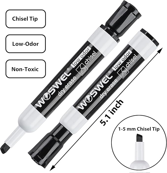 Dry Erase Markers Bulk, Chisel Tip Whiteboard Markers, Low Odor Thick Dry Markers, 100 Black Color for Teachers, Classroom, Office & Home Use