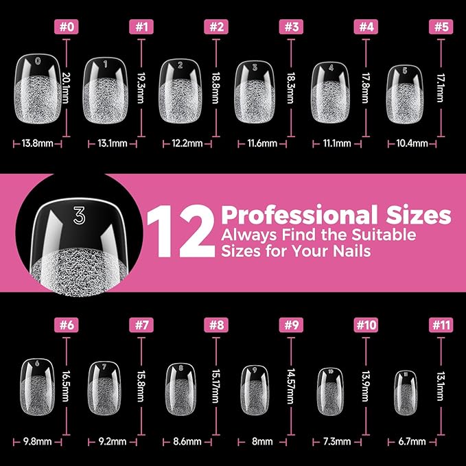 UNA GELLA Short Square & Squoval Gel Nail Tips 312pcs Short Round Square Nail Tips Pre Etched Soft Gel Clear Fake Nails Full Cover For Nails Extension DIY Salon 12 Sizes At Home
