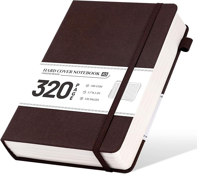 CAGIE Lined Journal Notebook for Men Women 320 Pages Leather Journals for Writing A5 Thick Hardcover Journaling Notebooks for Work Note Taking Diary, 5.7x8.3 in, Dark Brown