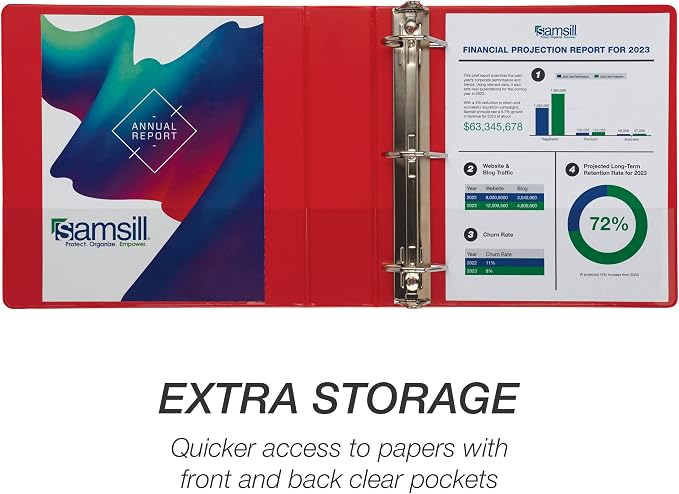 Samsill Durable 3 inch 3 Ring Binder, D Ring Binder, 100% Recycled Chipboard, Red