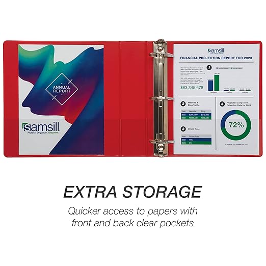 Samsill Durable 3 inch 3 Ring Binder, Made in USA, D Ring Binder, FSC 100% Recycled Chipboard, Red (Pack of 2)