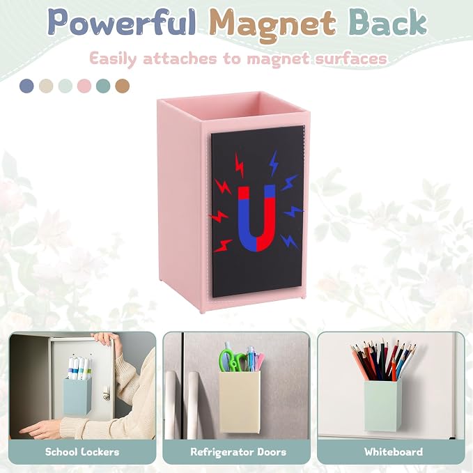 6 Pcs Classroom Magnetic Storage Boxes Magnetic Storage Containers Plastic Dry Erase Marker Holder Plastics Pen Holder for Refrigerator Whiteboard Home Office School Organizer Supply (Soft Neutral)