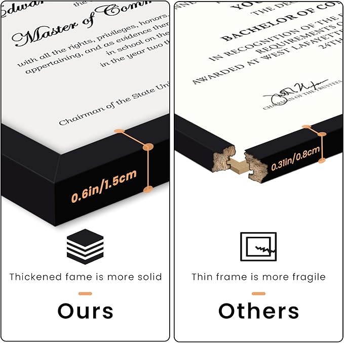 upsimples Certificate Frame with Clear Plexiglass, 8.5 by 11 Picture Diploma Document Degree Frame for Wall and Tabletop, Black, 3 Pack