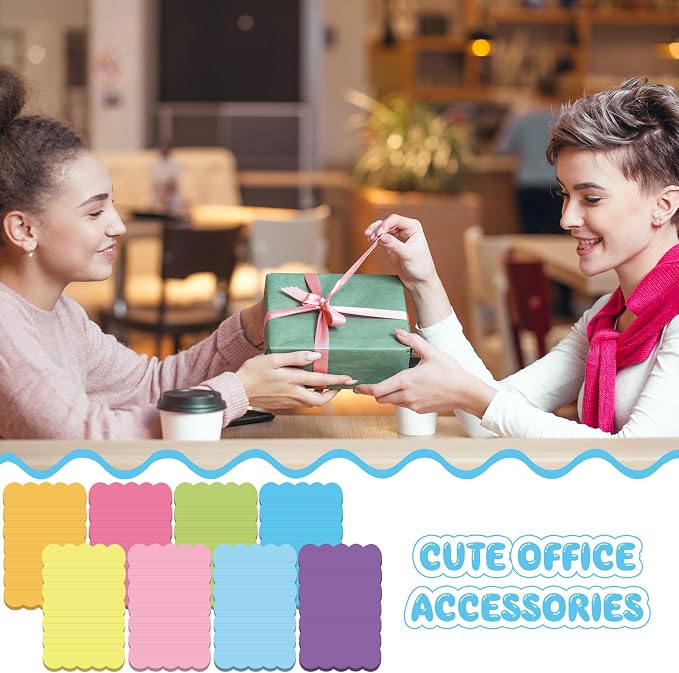 Eaasty 8 Pack Scalloped Sticky Notes Lined 4" X 6" Rainbow Memo Pads | Aesthetic Cute Wavy Edges, Self-stick for School Office Desk, 240 Sheets Bulk, Pretty Design for Reminders Planning