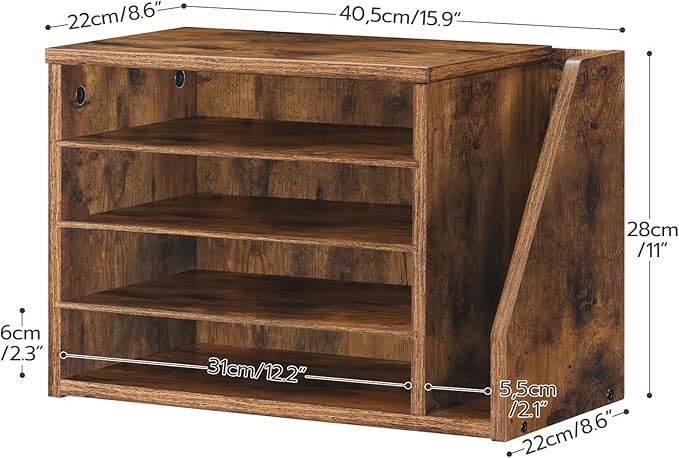 HOOBRO Mail Sorter, Literature Organizer with Adjustable Shelves, Paper Organizer for Office, Home, Wood Countertop File Holders, Mails, Magazines, Rustic Brown FG41WF01