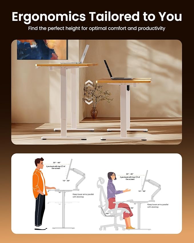 ErGear Height Adjustable Electric Standing Desk, 55 x 28 Inches Sit Stand up Desk, Memory Computer Home Office Desk, Light Vintage Brown