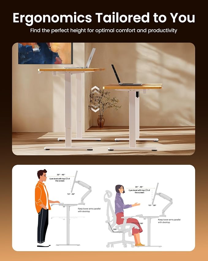 ErGear Height Adjustable Electric Standing Desk, 40 x 24 Inches Sit Stand up Desk, Memory Computer Home Office Desk, Light Vintage Brown
