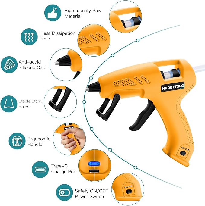 Cordless Hot Glue Gun Kit with 30 Sticks, Fast Heating 2.6Ah Rechargeable | 20W Anti-Drip Glue Gun and Sticks Set (0.27"×6") USB-C Rechargeable Mini Glue Gun Ideal for School Crafts DIY Making Repairs