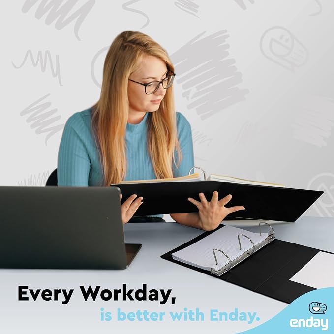 Enday 3 Inch Binder Black 3 Ring Binder 3 Inch, Heavy Duty Three Ring Binder, 600 Sheets Capacity - 3 Inch Binder for Home School and Office