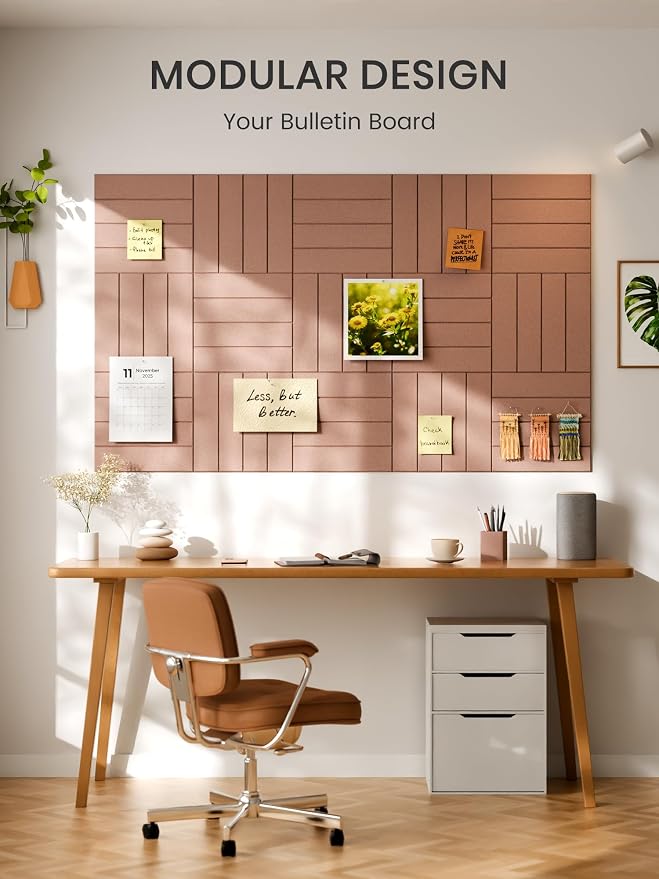 Bumusty 48"x 36" Large Felt Bulletin Board Tiles, Terracotta | 12-Pack Cork Board Alternative, Wall Decor, 30 Pushpins, 60 Adhesive Tabs, Vision Board, Office, Classroom, Home, Dorm
