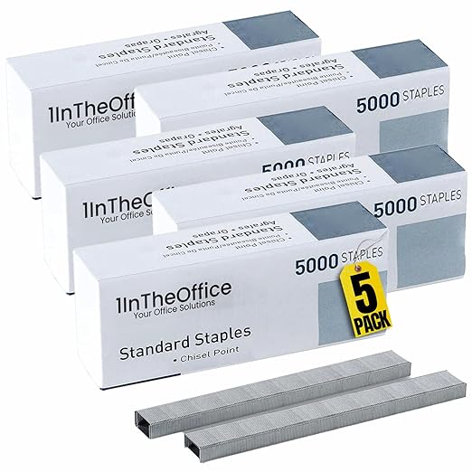 1InTheOffice Standard Staples - 1/4" Leg Length, 5,000 Staples/Pack, 5 Pack