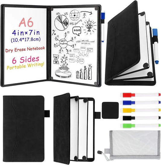 Feifeiya 6 Sides Dry Erase Notebook Portable White Board 5"x7"(a6) Mini Dry Erase White Board Notebook Foldable Anti-ghosting Surface for Office, School, Study, Travel & Business Meeting Planning