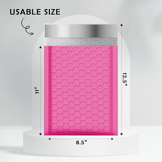 Yens Poly Bubble Mailers 8.5x12 25 Pack Hot Pink Waterproof Self Seal Adhesive Shipping Bags, Cushioning Padded Envelopes for Shipping, Mailing, Packaging Usable 8.5x11