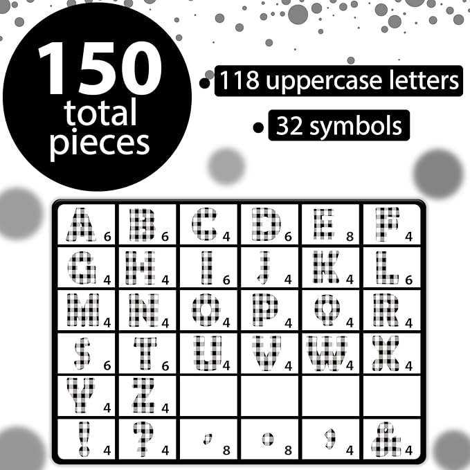 Qyeahkj 150 PCS Large 7" Font Bulletin Board Letters Punctuation Cutout Combo Black White Checkered Border Letter Decoration for Classroom Alphabet Poster Wall Bulletin Board Display Home School Decor