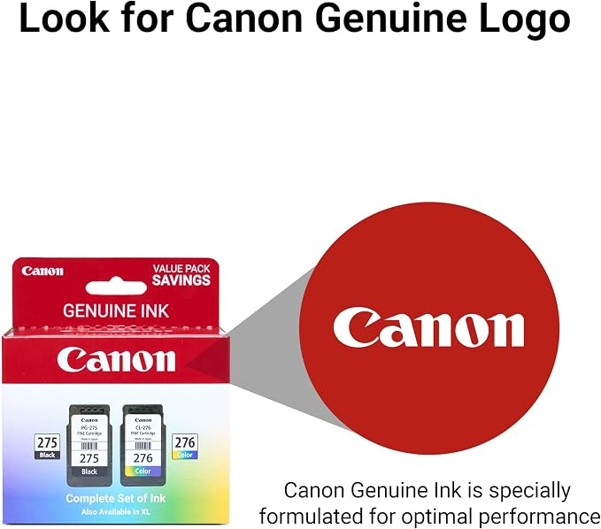 Canon PG-275 / CL-276 Genuine Ink Value Pack (2 Cartridges), Compatible with TS3520/3522/4722/3720/3722, TR4720