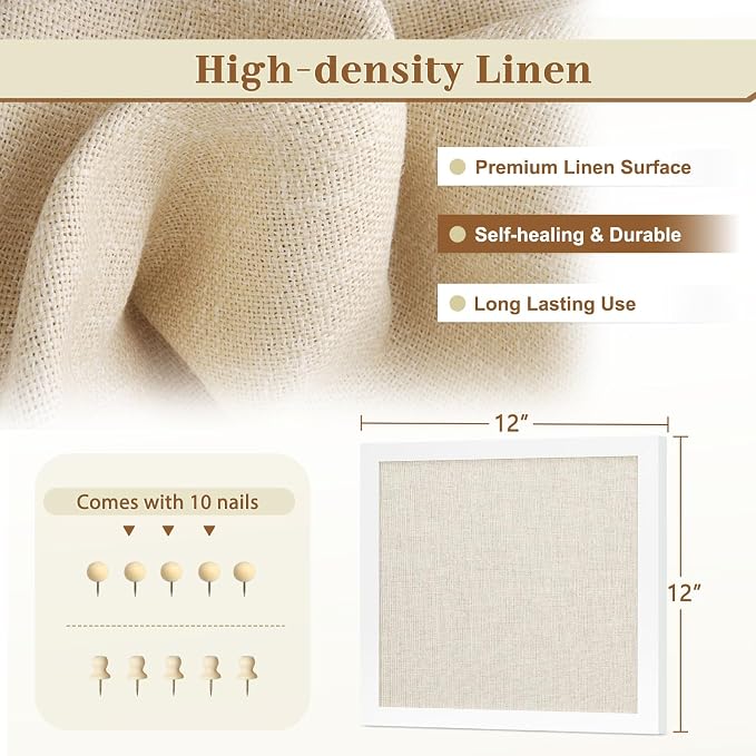 Double-Sided Small Wood Framed Cork Board for Wall, 12" x 12" | Hanging Bulletin Board, Picture Display Vision Board Kit Corkboards for Wall Room School Office Decor, 10 Pushpins