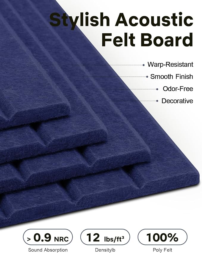48" x 36" Large Cork Bulletin Board Tiles, Peel and Stick Felt Wall Panels for Vision, Message Center, Picture and Prayer Board for Office, Dorm, Room and Desk Decor(Carbon Blue)