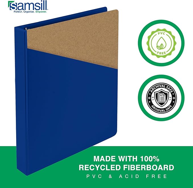 Samsill 2 Inch Document Storage Binder, 100% Recycled Chipboard, Round Ring, 3 Ring Binder, 12 Pack, Navy