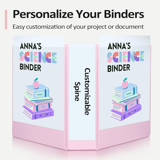 Sooez BinderX 3 Inch 3 Ring Binder, D-Ring Large Binders, Holds 650 Sheets | 8.5x11 Paper, PVC-Free, Customizable View Cover with 2 Inside Pockets, School & Office Supplies, Assorted Pastels, 2-Pack