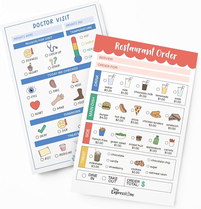 Pretend Play Notepads – Restaurant & Doctor | 40 Pages Order-Taking Restaurant Notepad, 40 Pages Doctor Visit Notepad, Waiter and Doctor Imaginative Role Play