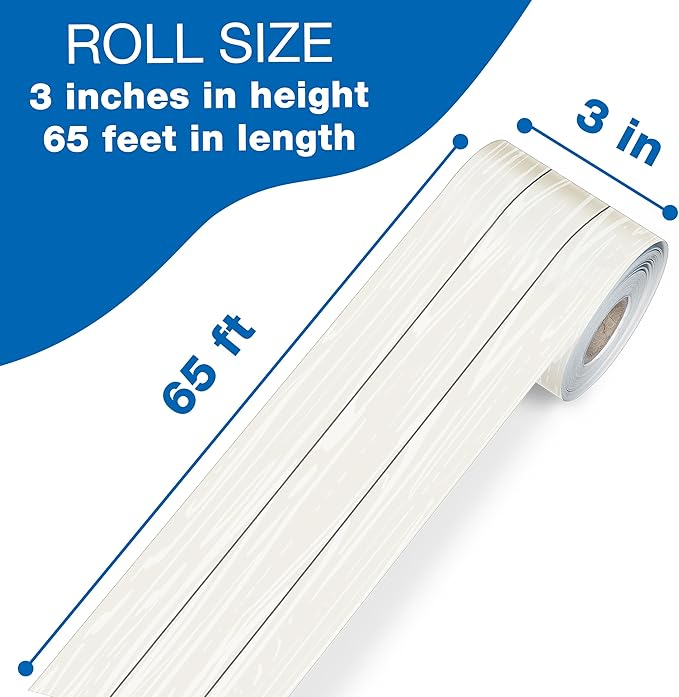 Carson Dellosa Farmhouse 65Ft of White Wood Grain Bulletin Board Borders, 1 Roll of Rustic Trim for Rolling Whiteboard, Cork and Posterboard, Party, Office Decorations, and Classroom Decor