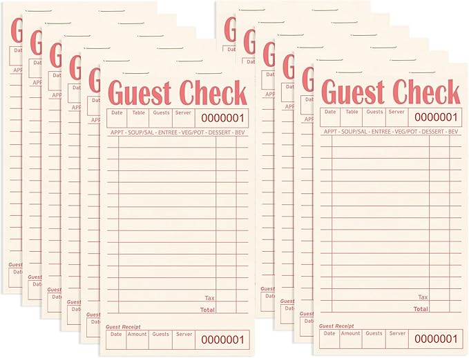 Guest Checks Books for Servers, Server Note Pads, 12 Pack, Natural Color Paper, Waitress Notepad for Restaurants, Waitress Accessories, 600 Sheets, Pink