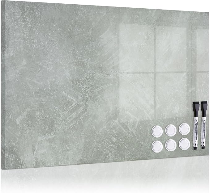 Decorative Magnetic Board for Wall, 28''x20'' Dry Erase Board, Concrete | Magnet Board, Display Board, Wall Mounted, for Home, Office, Kitchen, 2 Markers, 6 Magnets