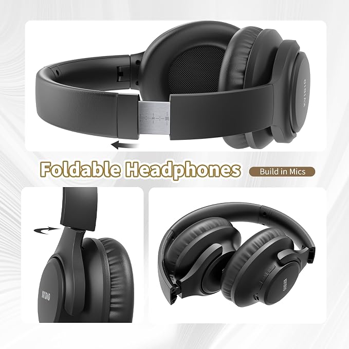 KVIDIO Bluetooth Headphones Wireless Over Ear Headsets 65H Playtime | Deep Bass, HiFi Stereo, Bluetooth 6.0, Microphone, Comfortable Fit, Foldable, Lightweight, Low Latency for Travel Home Office