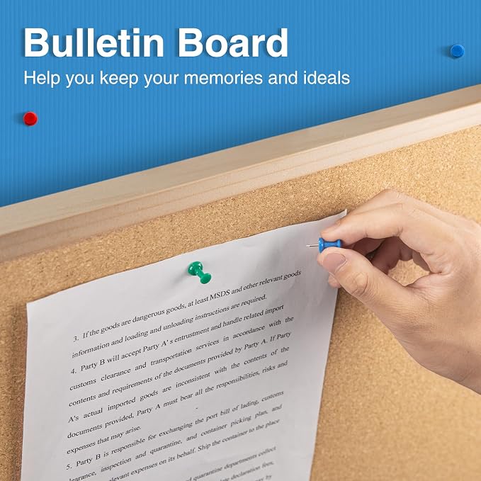OWLKELA Cork Bulletin Board, 24" x 36",Wood Oak Frame | Decorative Hanging Pin Board, Ideal for Home Office Classroom, School and Dorm