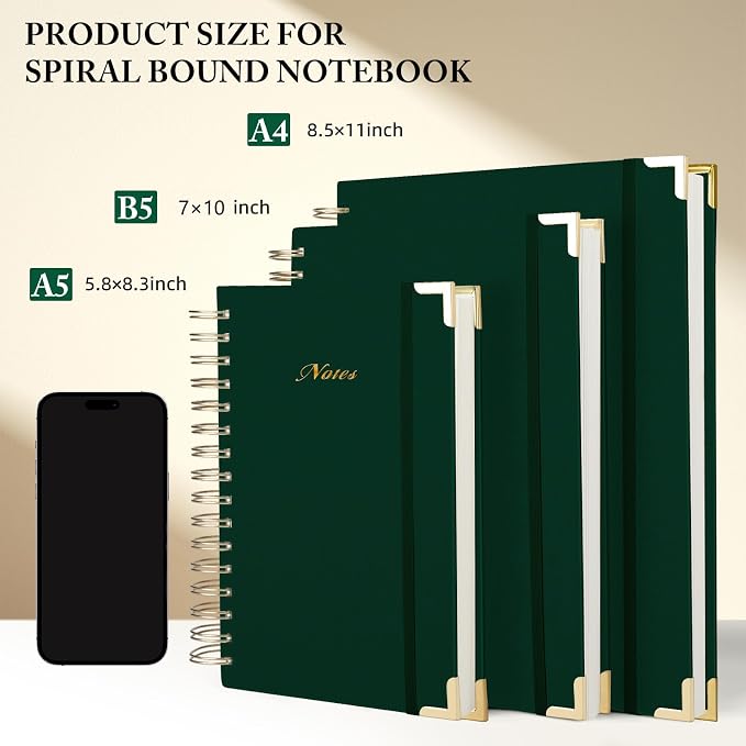 Spiral Notebook Journal, 328 Pages Linen Hardcover College Ruled Notebook, Lined Thick Journals for Women Men, B5 Thick Spiral Journal for Writing, 100GSM Paper, Cute Notebooks for Work School