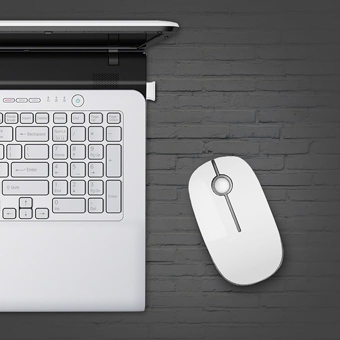 VssoPlor Wireless Mouse, 2.4G Slim Computer Laptop Mouse, White and Silver | Portable Mouse, Plug & Play USB Nano Receiver, Quiet Silent Optical Mice for Notebook, PC, Laptop, Computer, Windows, Mac