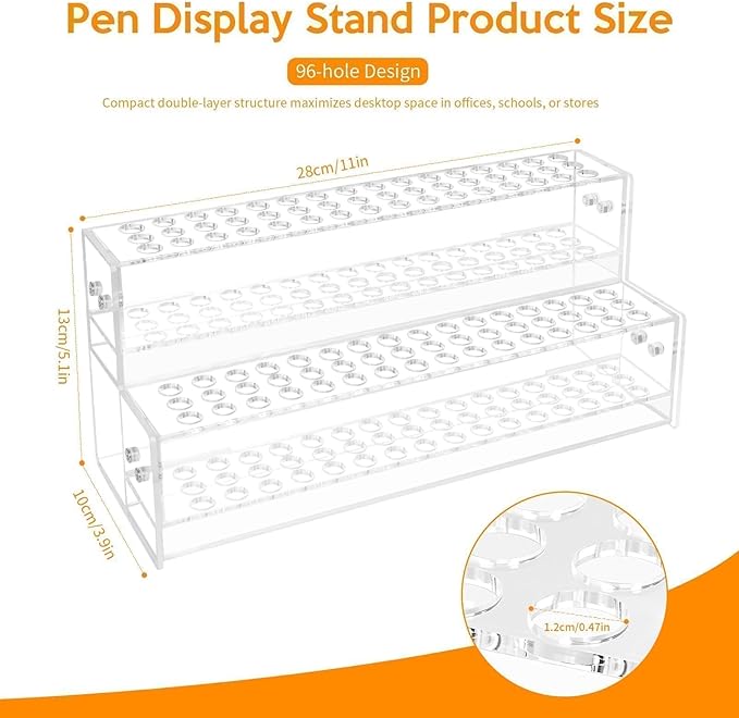 2PCS 96-Slots Pen Display Stand,2-Tier Acrylic Pen Holder for Craft Shows,12mm Beadable Pens Stand Paint Brush Holder Pencil Organizer Makeup Brush Rack Art Brush Organizer for Desk School Supplies