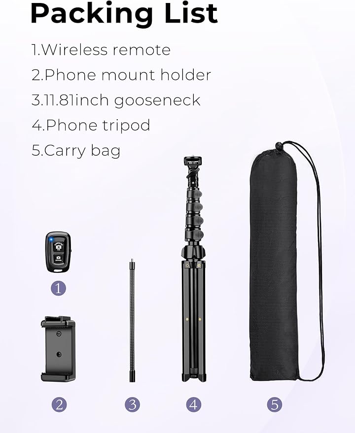 Phone Tripod Stand, 81" Tall Cellphone Tripod for iPhone with Gooseneck | Flexible Portable Phone Stand for Recording with Remote, Compatible with iPhone 17 16 15 Pro Android Camera