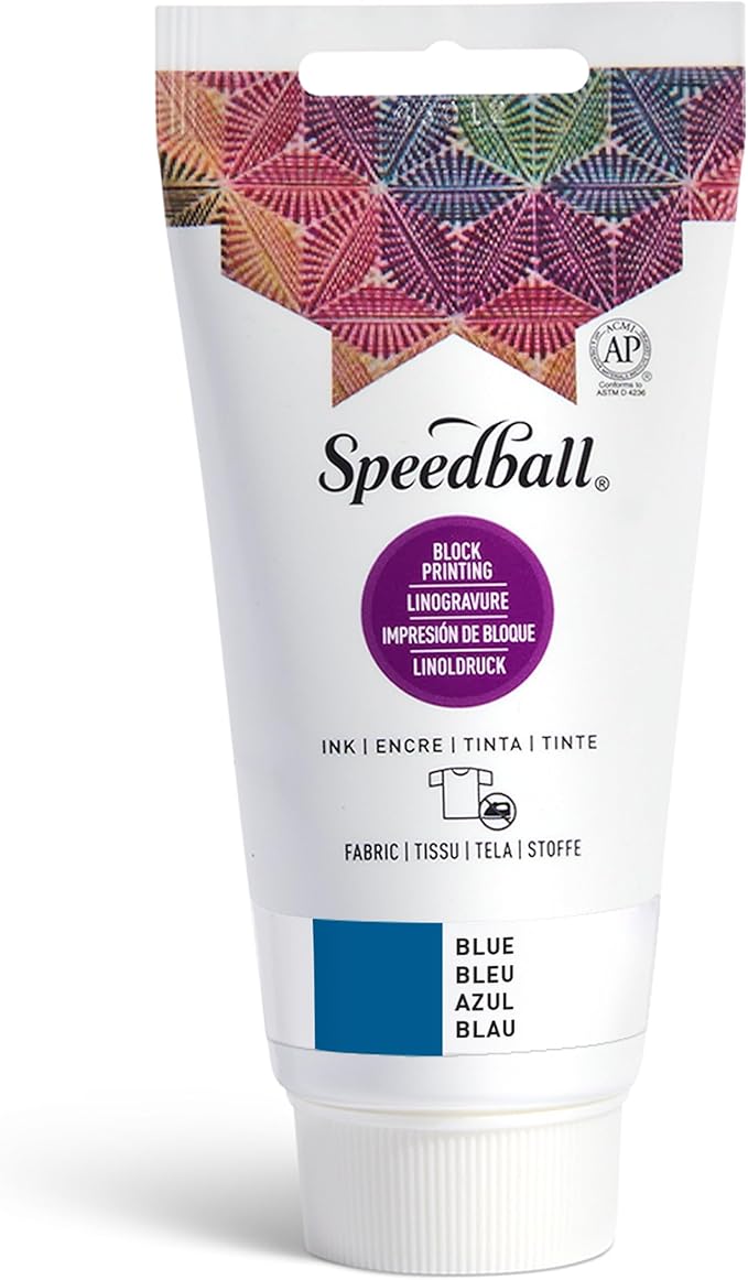Speedball Fabric Block Printing Ink, 2.5-Ounce, Blue - Print on Textiles & Paper - Made in USA