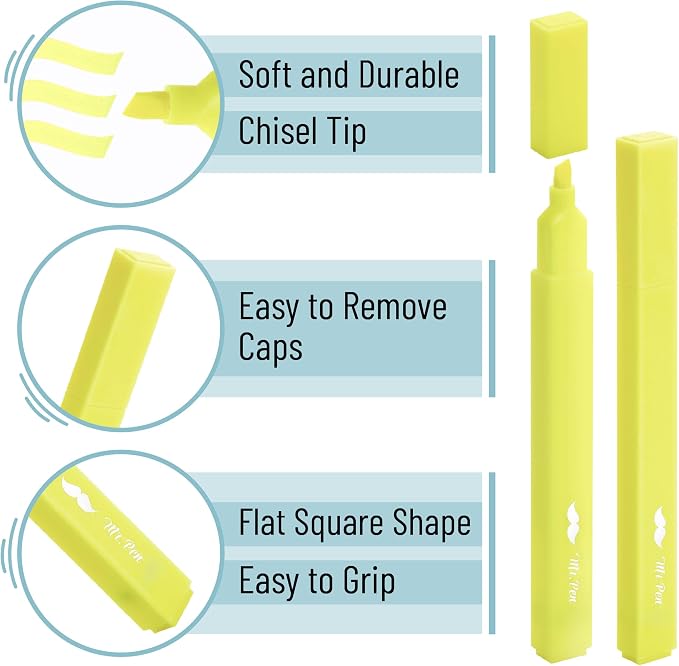 Mr. Pen- Yellow Aesthetic Bible Highlighters No Bleed Through Bulk, 20 pcs | Chisel Tip, Cute Highlighter for Journaling Supplies and School Accessories, Bible Highlighters and Pens No Bleed