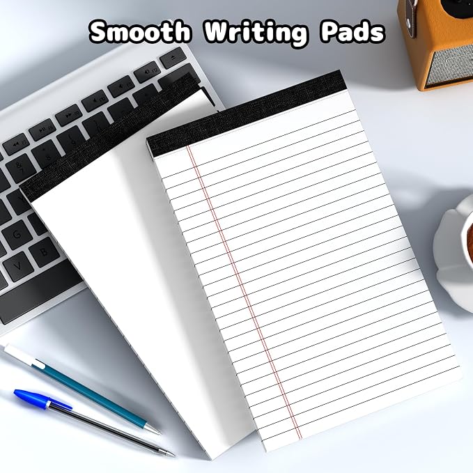 6 pcs Note Pads Legal Pads 5x8, Notebook College Ruled, White Notepads | Glyanlee 6 Pack Micro Perforated Writing Pads, Small Lined Paper Pads, Pad of Paper for Office Home School